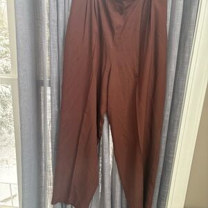 Womens thin light weight 100% silk Brown Pants travel work size L trouser slacks